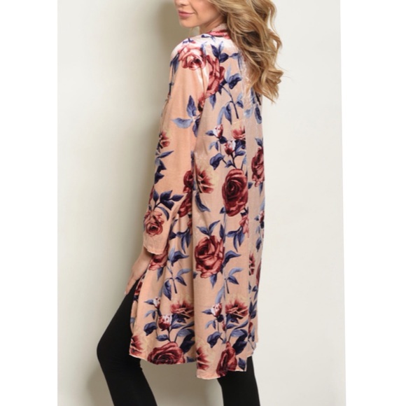 Peach rose print velour cardigan - Picture 3 of 3